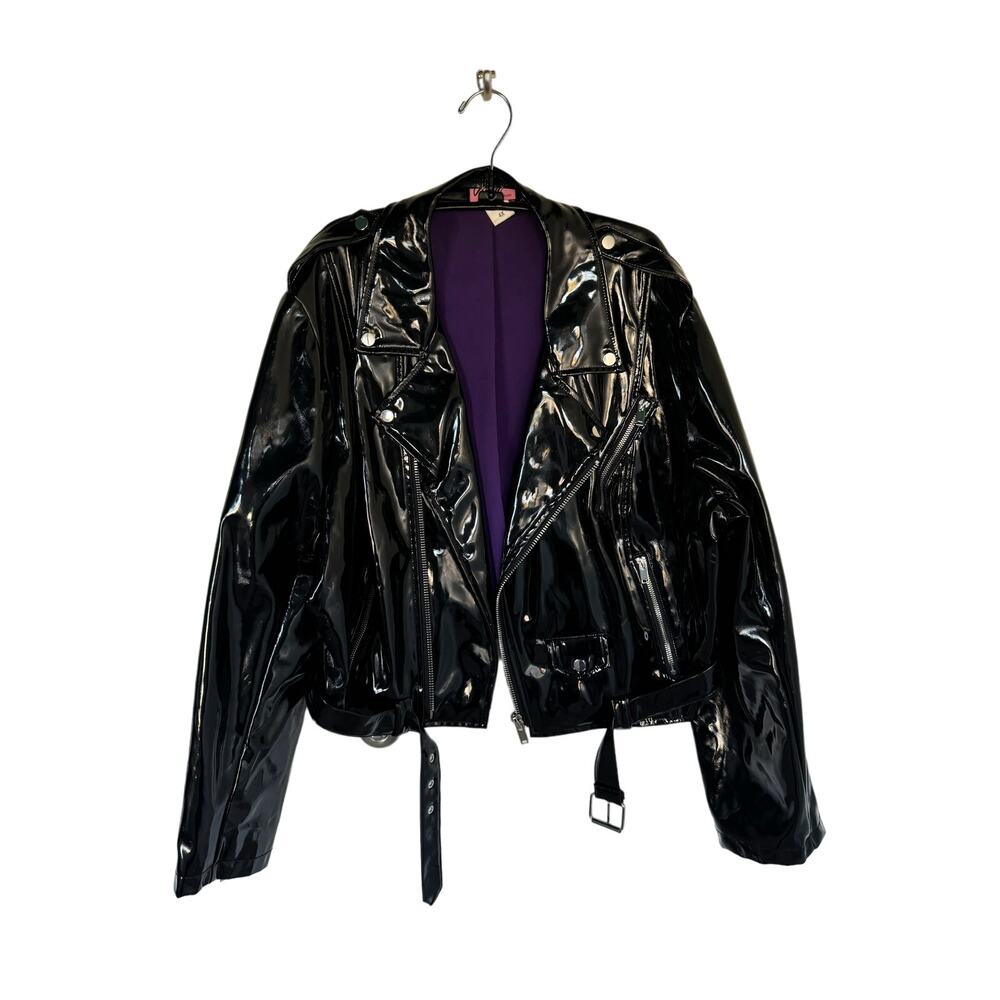 Vixen Michelle Pitt Cropped Faux Leather Motorcycle Jacket Size 4X Black Vinyl